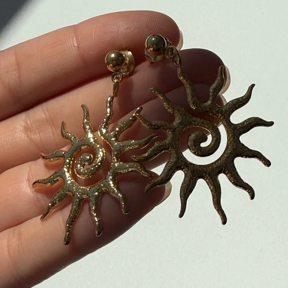 18K Gold Radiant Sun Earrings NEW! - Picture 11 of 13